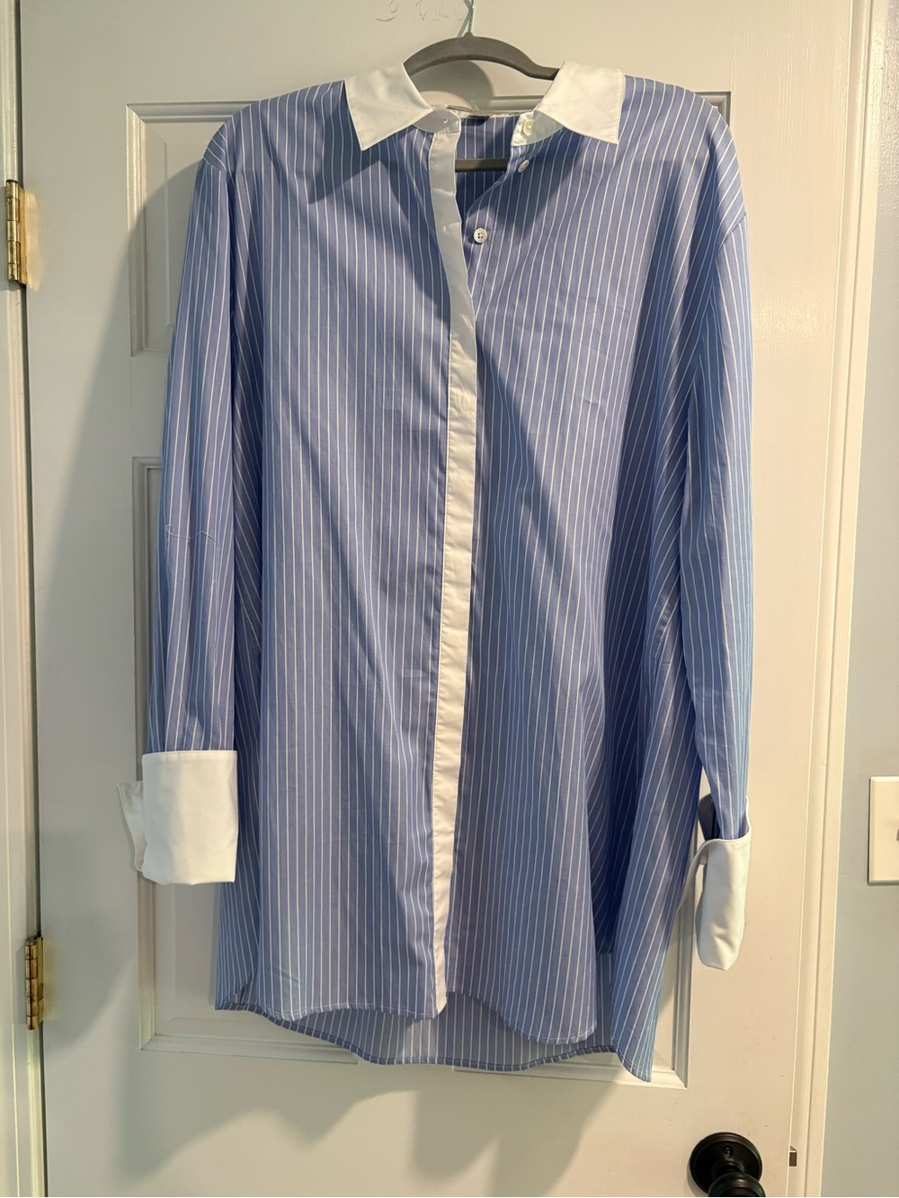 AllSaints Light Blue Pinstripe Albert Mini Dress with White never been worn